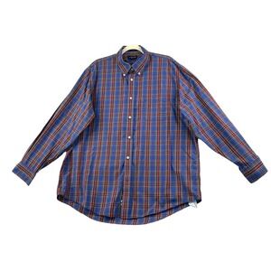Lands End Mens Long Sleeve Cotton Button Down Shirt Blue Red Plaid 17 1/2-- 35